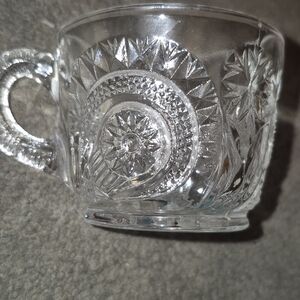 L.E. Smith Pinwheel & Stars Pressed Glass Punch Cup VTG Slewed Horseshoe (12)